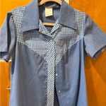 Vintage 70s Blue Gingham Button Photo 0