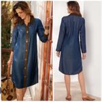 Soft Surroundings  Icon Urbina Dress Womens Large Blue Shirt Midi Contrast Trim Photo 1