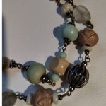 Gypsy Boho Bohemian Beaded Stones Double Strand Beach Silver Tone Necklace Tan Photo 4