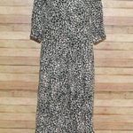 Skies Are Blue Patterned Maxi Dress Button Front Size L 3/4 Sleeve High Slit Photo 0