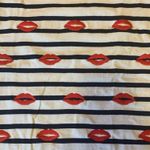 J.Crew top women’s large navy white stripes w/ red embroidered lips crewneck Photo 5