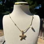 18k gold plated stainless steel starfish pearl pendant necklace for beach and vacation water resistant Photo 1