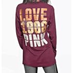 PINK - Victoria's Secret  Maroon Rhinestone Glitter Campus Long Sleeve Top Large Photo 7