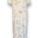Vintage 90s Maxi Dress Cream Purple Floral Print Rosette Detail Linen Scoopneck Purple Photo 3