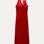 ZARA dress maxi festive velour red halter party wedding Christmas Photo 10