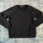 Gloria Vanderbilt  Black Floral Lace Shoulder Sweater Medium Photo 0