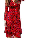 CAbi  Siren Red Animal Print Long Sleeve Wrap‎ Dress Women's Size Small Cocktail Photo 0