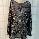 Inc international Concepts Black Mesh Embroidered Long Bell Sleeve Blouse Sz 2X Photo 1