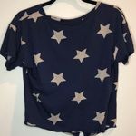 Forever 21 Medium Navy Cropped T Shirt with Tie Front Novelty Stars Americana Photo 2