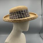 Eric Javits Lily J Woven Straw Hat Sun Beach Round Kettle Brim Trim Plaid Band Size 0 Photo 2