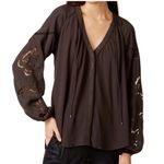 ASTR  The Label Black Boho Laser cut V Neck Button Down Blouse Medium $98 Photo 1