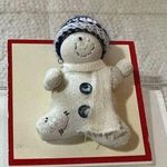 Handmade Snowman With Scarf Christmas Brooch Pin With Knitted Hat Holiday Blue Photo 0