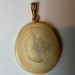 Floral Iris‎ Pendant Necklace, Hand Painted Stone Pendant, Gold Tone Bail Purple Photo 3