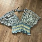 Free People  Smocked Elastic V-Neck Blouse Blue Photo 1