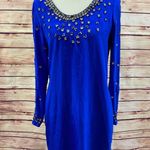 Badgley Mischka  Mark & James Royal Blue Beaded Long Sleeve Dress, Size Medium Photo 0