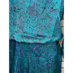 Roxy dress blouson vintage satin mock neck pleated skirt teal green fuchsia pink Photo 3