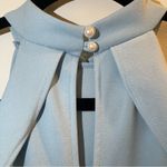 Pinkblush  Light Blue Mock Neck Ruffle Trim Fitted Maternity Dress Photo 4