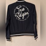 True Religion  Bomber Jacket Womens Black LS World Tour 2002 Graphic Sz L VTG Photo 6
