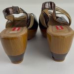 Gazith Brown Patent Leather Wooden Platform Sandals Size 8.5 Photo 2