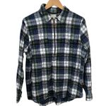 LL Bean Plaid Flannel Polo Collar Popover Quarterzip Long Sleeve Size Large Top Blue Photo 6