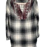 Anthropologie Floreat Plaid Embroidered Longline Tunic Top | Black/White | XS Photo 0