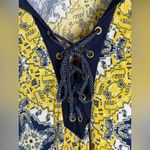 Mlle Gabrielle Mille Gabrielle Women’s Boho Midi Dress Lace-Up V-Neck Yellow Navy Plus Size 2X Photo 3