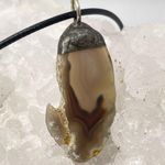Brazilian Agate Slice Geode Pendant & Black Faux Leather Cord. Handmade Photo 3