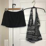 Jantzen  Halter Tankini Top Skirted Bottoms Womens 10 Black White Two Piece‎ Photo 1