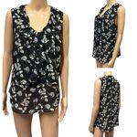 Loft Black White Floral Ruffle V Neck Lightweight Sleeveless Blouse Top Medium Photo 1