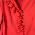 Vintage Ataga Ruffle Blouse Size Medium Coral Pink Button Front Long Sleeve Photo 1