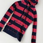 Vintage Y2K Hoodie Womens M Pink Stripe Waffle Knit‎ Pullover Henley Babydoll Size M Photo 0