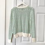 Lands' End  Green White Cotton Blend Pointelle Stripe Crew Button Trim Sweater MP Photo 11