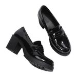🔃Black Chunky Heeled Mary Jane Penny Loafers Black Size 7.5 Photo 7