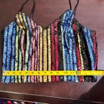 AQUA  Sequin Stripe Crop Top V Neck Spaghetti Strap Black Women's Size M Photo 5