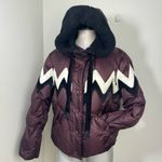 Coach Fair Isle Puffer Winter Jacket Size Large Red Wine, Burgundy, White, Black Photo 4