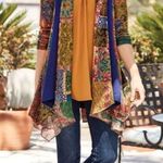 Soft Surroundings Izmir Topper Scarf Gold Blue Mixed Print Cardigan Boho Photo 1