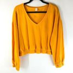 BP Womens Cropped Sweatshirt V Neck Long Sleeve Oversized Mustard Yellow Size S Photo 0