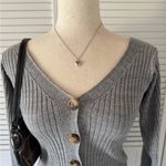 Boohoo  Cropped Grey Ribbed Buttoned Cardigan Sweater Photo 1