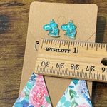 Unicorn Studs Floral Dangle Earrings Set Teal‎ Blue Photo 4