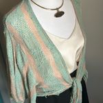 Black Bead  Women’s Tie Front Striped Knit Kimono Inspired Cardigan Shrug Sweater Photo 1