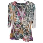 Susan Lawrence Y2K Floral Button Front Cardigan Top Womens XL White Cotton Blend Photo 0