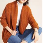 Anthropologie  Denise Textured Cardigan Burnt Orange Oversized Knit Sweater Small Photo 0