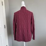 LL Bean Women's Open Front Cardigan Sweater Size S Maroon Chunky Cable Knit Red Photo 2