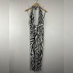 Afrm Avian Zebra Print Halter Neck Slit Midi Dress Sz S Black Photo 1