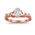 (Size 10) Rose Gold Sterling Silver Claddagh Heart CZ Promise/Wedding Ring Photo 2