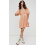 Free People  Babydoll Puff Sleeves Violet Mini Dress In Grapefruit/Coral Size M Photo 2