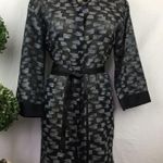 Lafayette 148 Gray & Black Print Button Up Belted Shirt Dress S Photo 0