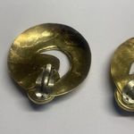 Pretty Gold Tone Brass Blue Stone Large Oversized Statement Clip On Earrings Photo 7