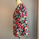 Ann Taylor  Factory colorful red and blue floral top with short puff sleeves S Photo 1