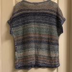 Striped Short Sleeve Knit Top Blue Size L Photo 2